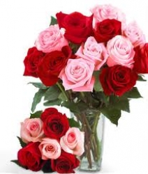Red N Pink Rose Vase Arrangement 