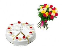Mix Color Roses N Pineapple Cake