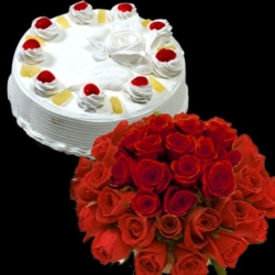100 Red Roses Bunch N Pineapple Cake 