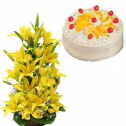 Yellow Lilies And Pineapple Cake