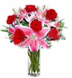 Pink Lilies And Red Roses