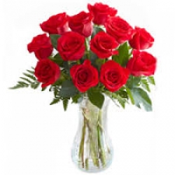 Red Roses In A Glass Vase 