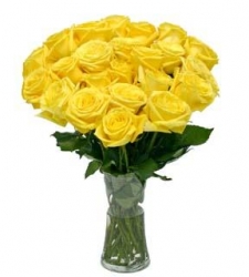 12 Yellow Roses In A Glass Vase