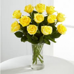 12 Yellow Roses Vase Arrangement