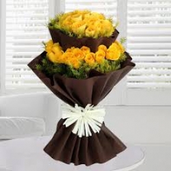 55 Yellow Roses Bunch With Paper Packing