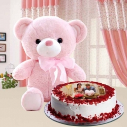 Red Velvet Cake And Pink Teddy 
