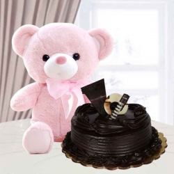 Chocolate Truffle Cake And Pink Teddy