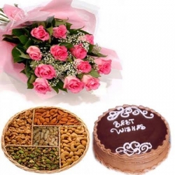 Assorted Dry Fruit And Flower N Cake Hamper