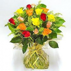 Hand Tied Bunch Of 12 Mixed Color Roses