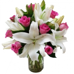 White Lilies And Pink Roses Bouquet 